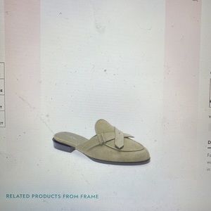 Frame “le Willoughby Mule in suede . The color is Moss.  Worn once inside